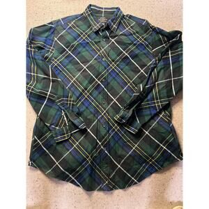 Polo Jeans Co. Shirt Men's XL Blue Green Plaid Tartan Button Down Academia Prep